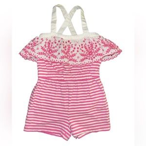 Hanna Andersson pink striped romper 3T